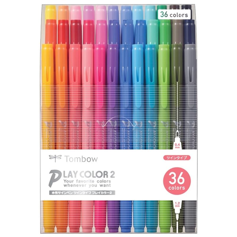 Tombow Play Color 2 Water-Based Sign Pens, 36 Colors (Twin Tip, Thick & Thin) GCB-013