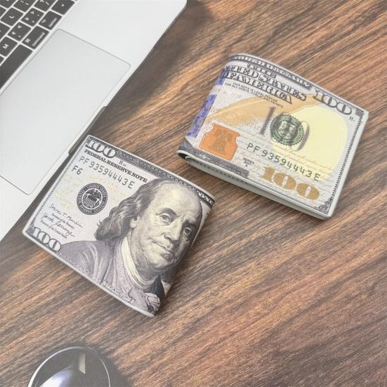 Men US Buck Wallet One Hundred Bill Design Bifold Wallet Credit Card Cash Holder Novelty Pocket Wallet Gift for Dad Boyfriend