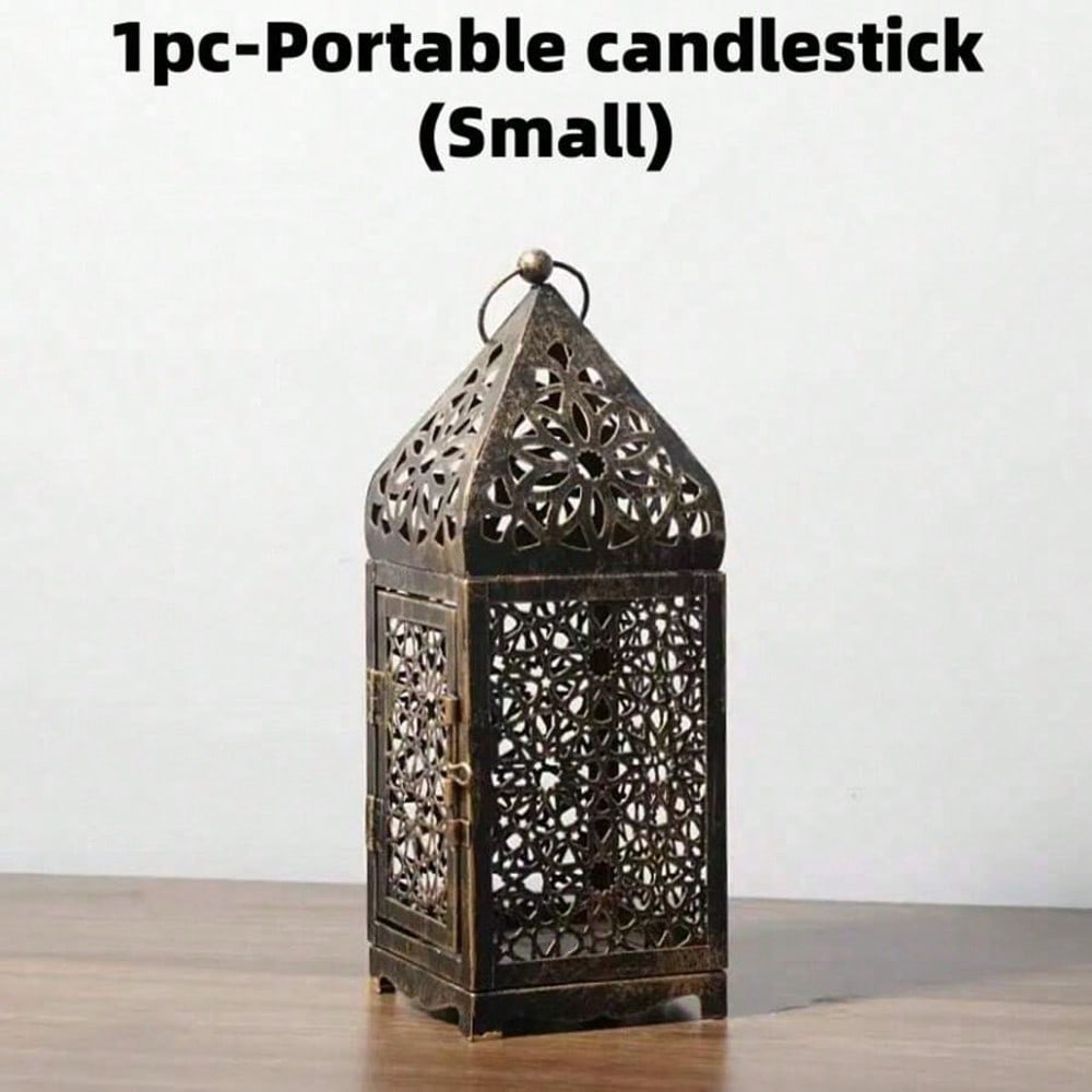 1pc Middle East Arab Metal Vintage Wind Lights Lantern Candle Holder Table Top Home Décor Accessories, No Candle