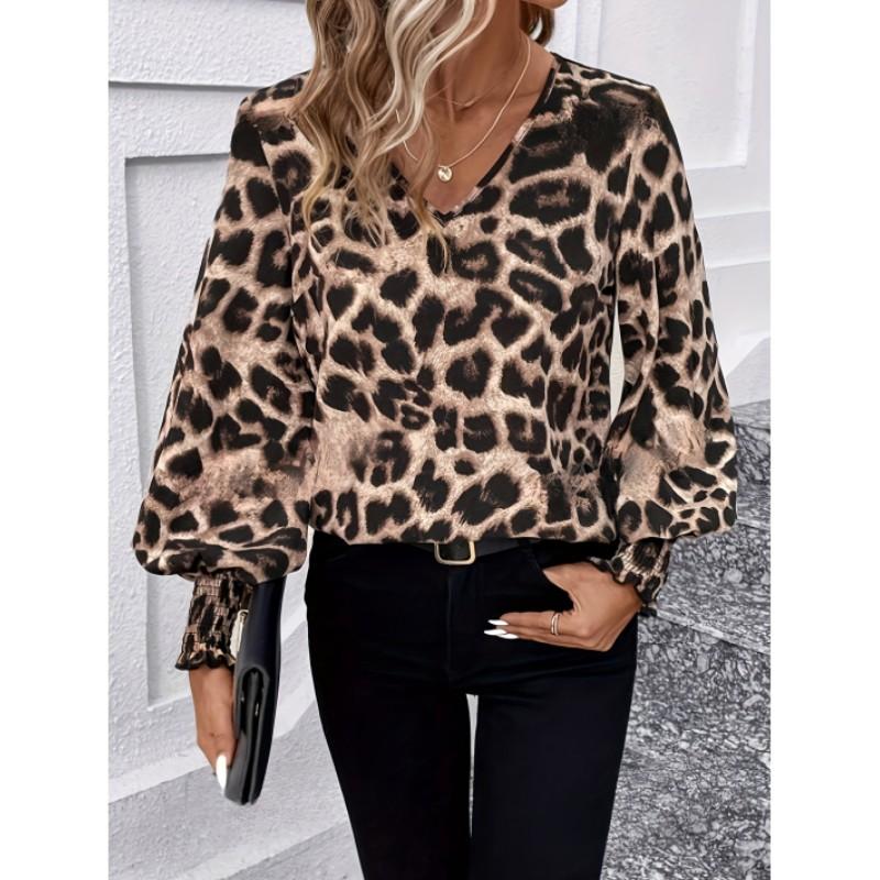 Women's V-Neck Loose-Fit Long Sleeve Casual Chiffon Blouse Elegant Spring/Fall Commuter Top
