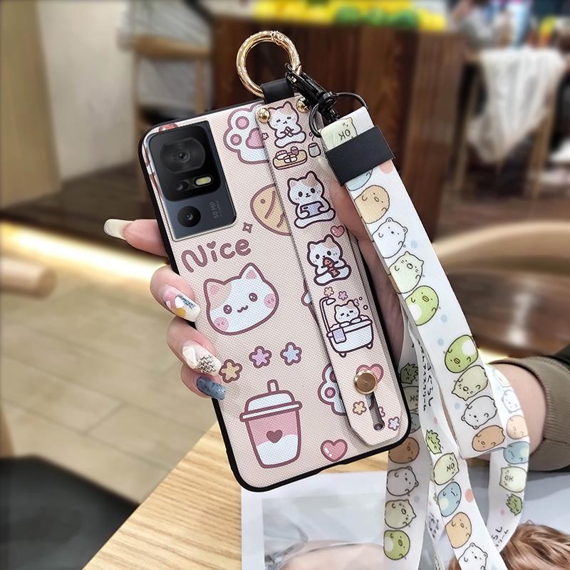 Cartoon Phone Holder Phone Case For TCL 40SE/T610K Wristband Waterproof Durable Soft Case Shockproof Anti-knock Cute
