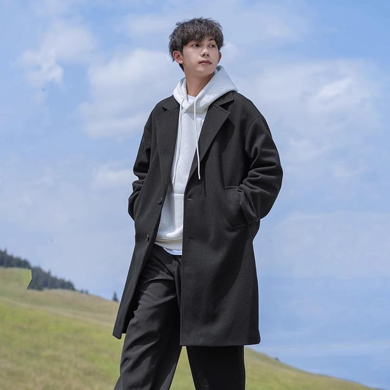 Spring and Autumn Men's New Mid-length Woolen Trench Coat