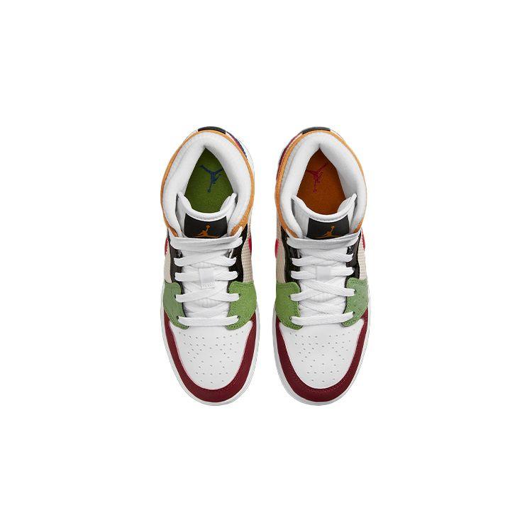 Air Jordan 1 Mid SE GS Messy Room Kids Sneakers Multi-Color White Gym-Red DR6957-100