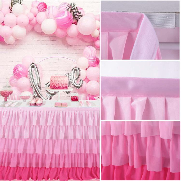 Chiffon Table Skirt Birthday Party Tutu Gauze Table Skirt Wedding Decoration Pleated Blocked Table Surround Deco Table Mariage