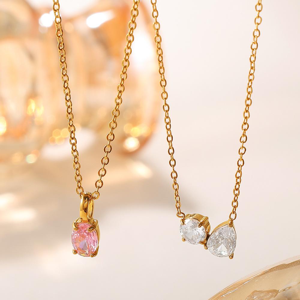 Fashion Sweet Wind Inlaid Zircon Color Necklace Stainless Steel Gold-Plated Light Luxury Versatile Collarbone Chain