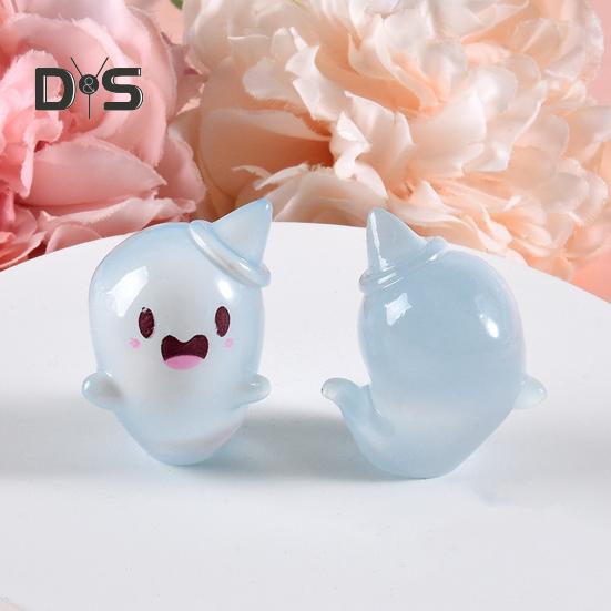 6Pcs Luminous Mini Resin Ghost Figurines Glowing Halloween Ornaments Small Ghost Micro Miniature Statue for Outdoor House Landscape Party