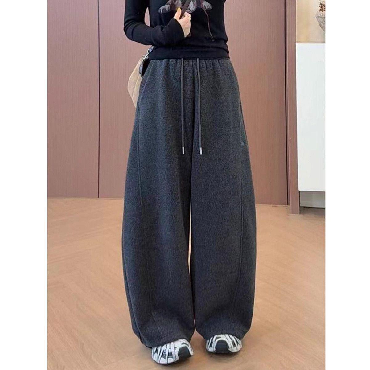

Women s High-Waisted Cashmere Wool Plush Wide-Leg Winter Pants L (Recommended 115-130 Jin)
