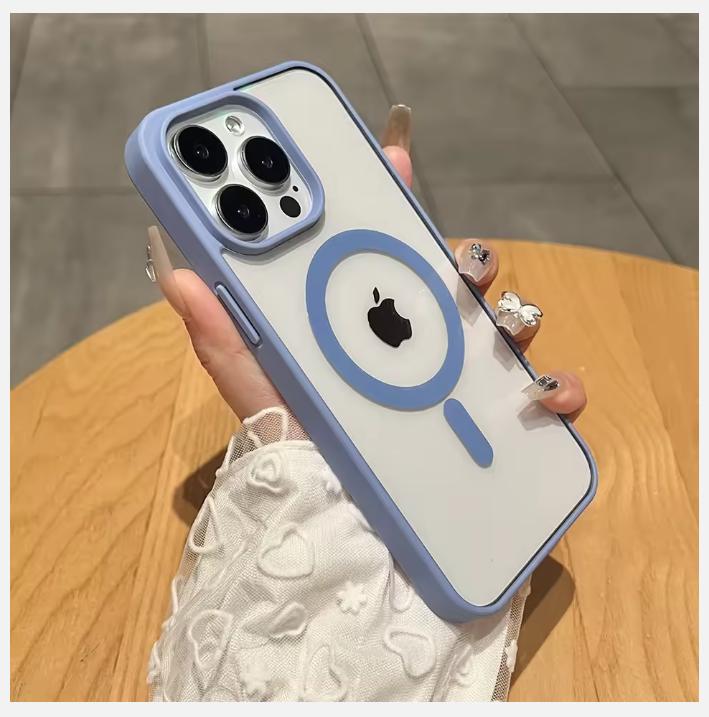 Matte Natural Titanium Magnetic Charging Phone Case for iPhone 16 15 14 13 12 11 Pro Max Plus Mini Magsafe Shockproof Hard Cover