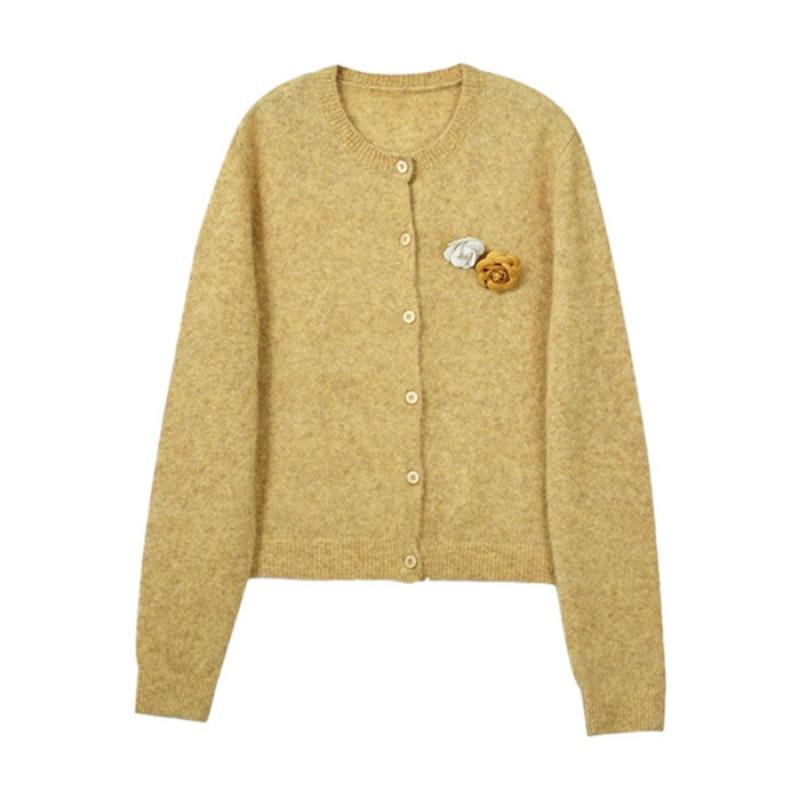 

Temperament gentle crew neck flower cardigan women s white versatile short autumn and winter sweater single-breasted knitted warm jacket one size fits all