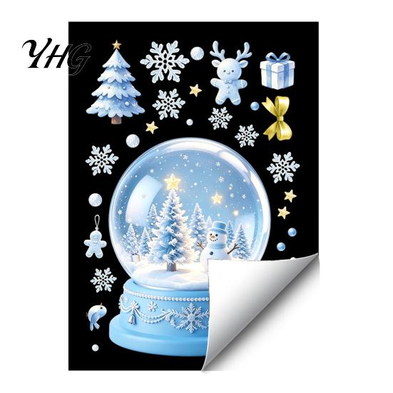 Seasonal Glass Surface Decals Christmas Snowflakes Santa Static Sticker, Waterproof PVC Window Claus Art Decal, Decorative Removable Cling for