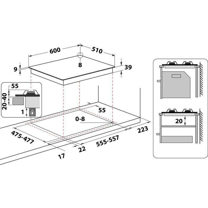 Gas Hob - HOTPOINT - 4 Burners - L 60 X D51 Cm - PNN 641 IX