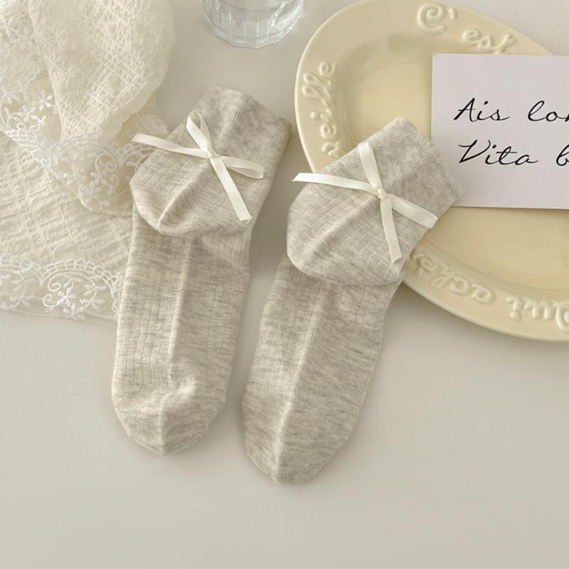 5 Pairs of Female Spring and Summer Small Fashion Design Sweet Lovely Ribbon Bow Socks