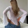 Black Sexy V-neck Lace Bodysuit Women Tops 2026 Summer Long Sleeve See Through Slim Rompers Jumpsuit Lace Up Sheer Lace Bodysuits