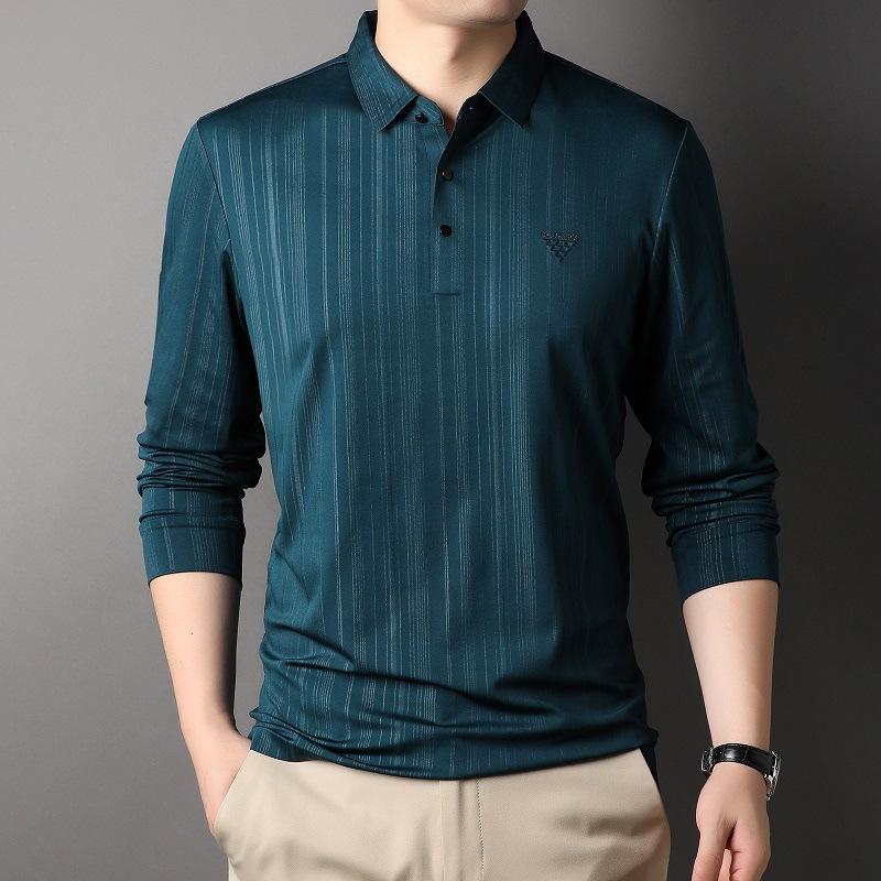 Мужская футболка с длинным рукавом и лацканами на весну и осень — фото 6