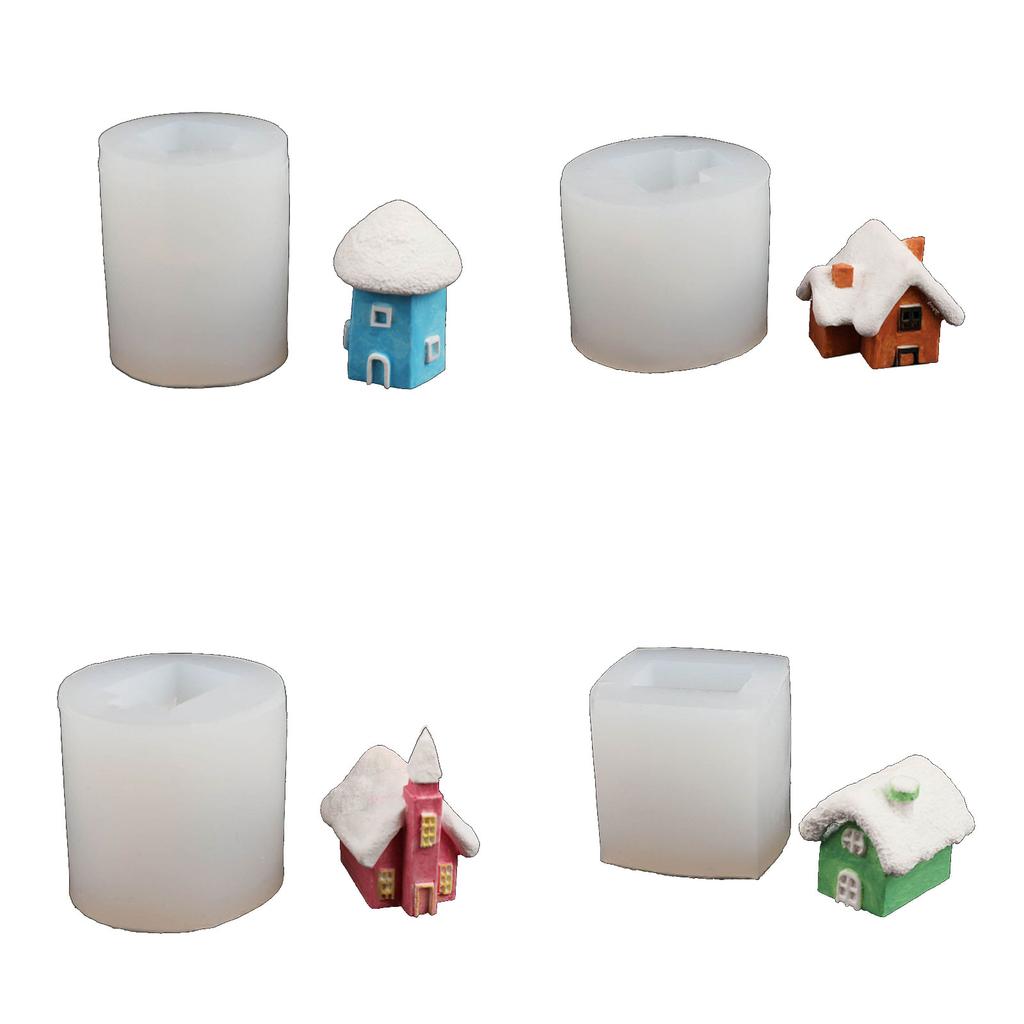 4 Pcs Small House Silicone Molds 3D Mini Hut Candle Molds Castings Mould Resin Mould DIY Baking Molds Home Decorations