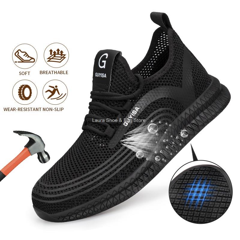 Fashion Summer new mesh safety shoes comfortable breathable work shoes male steel toe anti-smash construction work safety boots man 2024