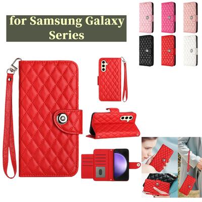 Šestibarevná PU kožená peněženka s poutkem na zápěstí se vzorem kosočtverců pro Samsung Galaxy řady S(S6-S25).Řada A(A01-A73).Řada Galaxy F/M...