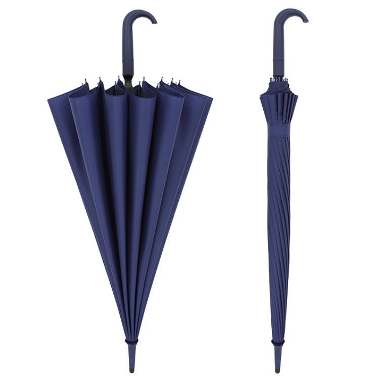 Windproof 16-Rib Large Solid Color Automatic Open Umbrella with Long Handle