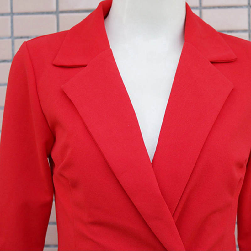 Business-Anzug, langärmelig, Büro-Knopf, einfarbig, V-Ausschnitt, A-Linie, schlankes Damen-Mini-Hüft-Kurzkleid