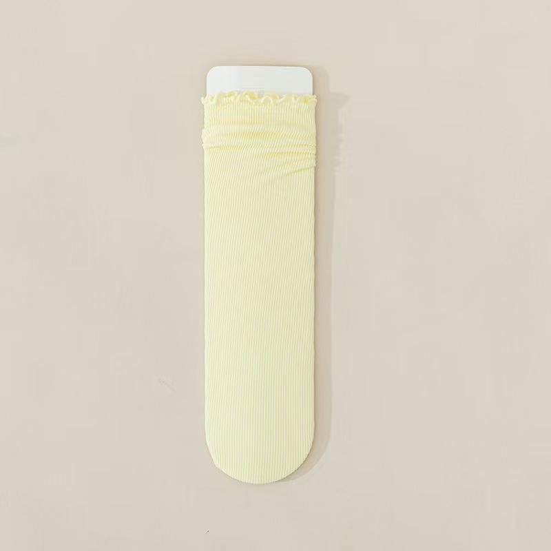 Women's Summer Ruffled Ice Silk Socks – Breathable, Comfortable, Mushroom Edge, Solid Color Slouch Socks