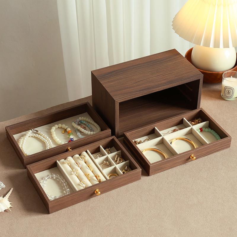 Exquisite Multilayer Walnut Jewelry Box with Dustproof Design and Large Capacity