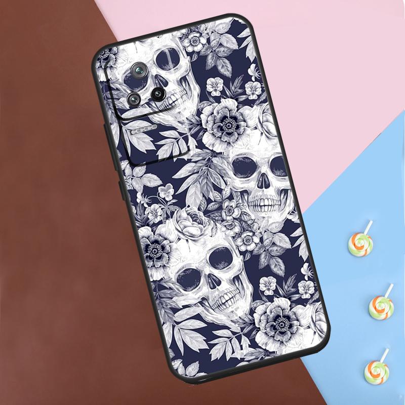 Gothic Floral Skull Case For Xiaomi 13T 14 Pro 11T 12T 12 13 Lite POCO X6 X3 X4 X5 Pro F3 F5 M5s M6 Pro Cover