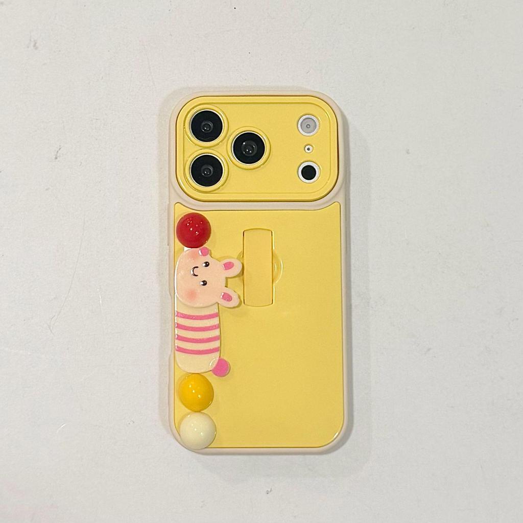 Handmade Animal Bead iPhone16/15Pro/17ProMax Case with Invisible Ring Holder & Anti-fall Protection
