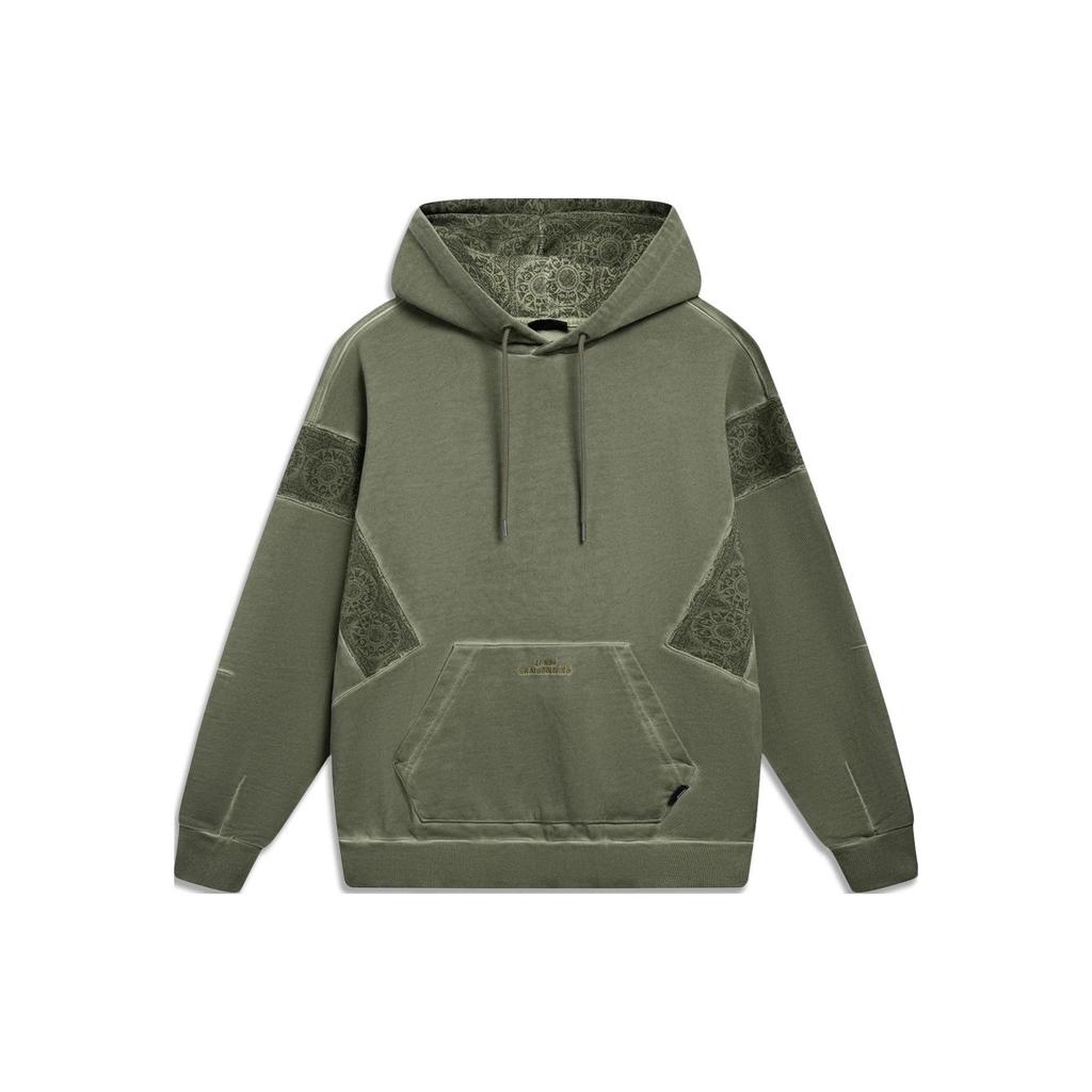 Li Ning Skateboard Series Color Block Loose Pullover Hoodie Unisex Hoodies Military-Green AWDT221-3