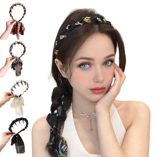 Women Headband Anti-slip Teeth Skull Design Hair Hoop with Ribbon Decor Slimming Effect Headband Hair Accessory
