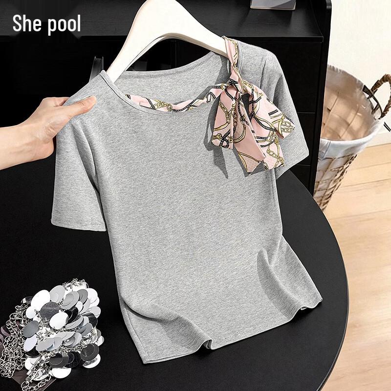 Tachi Women s French Elegant Irregular Short-Sleeve Top S