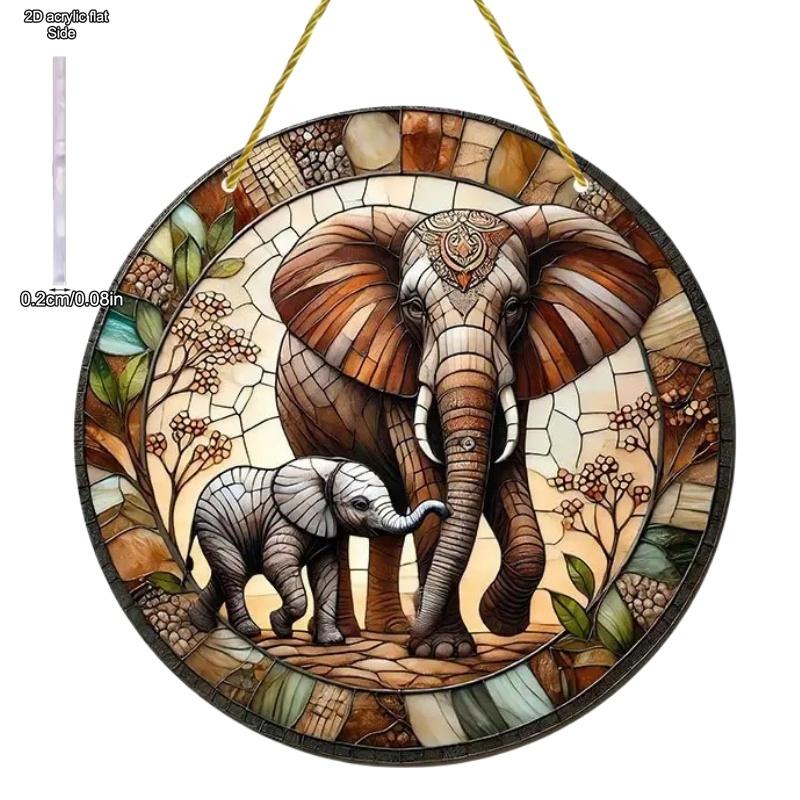 Vintage, Vibrant 2D Elephant Acrylic Circular Catcher, Animal Themed, Novelty Home Decor, Perfect Durable for Bedroom