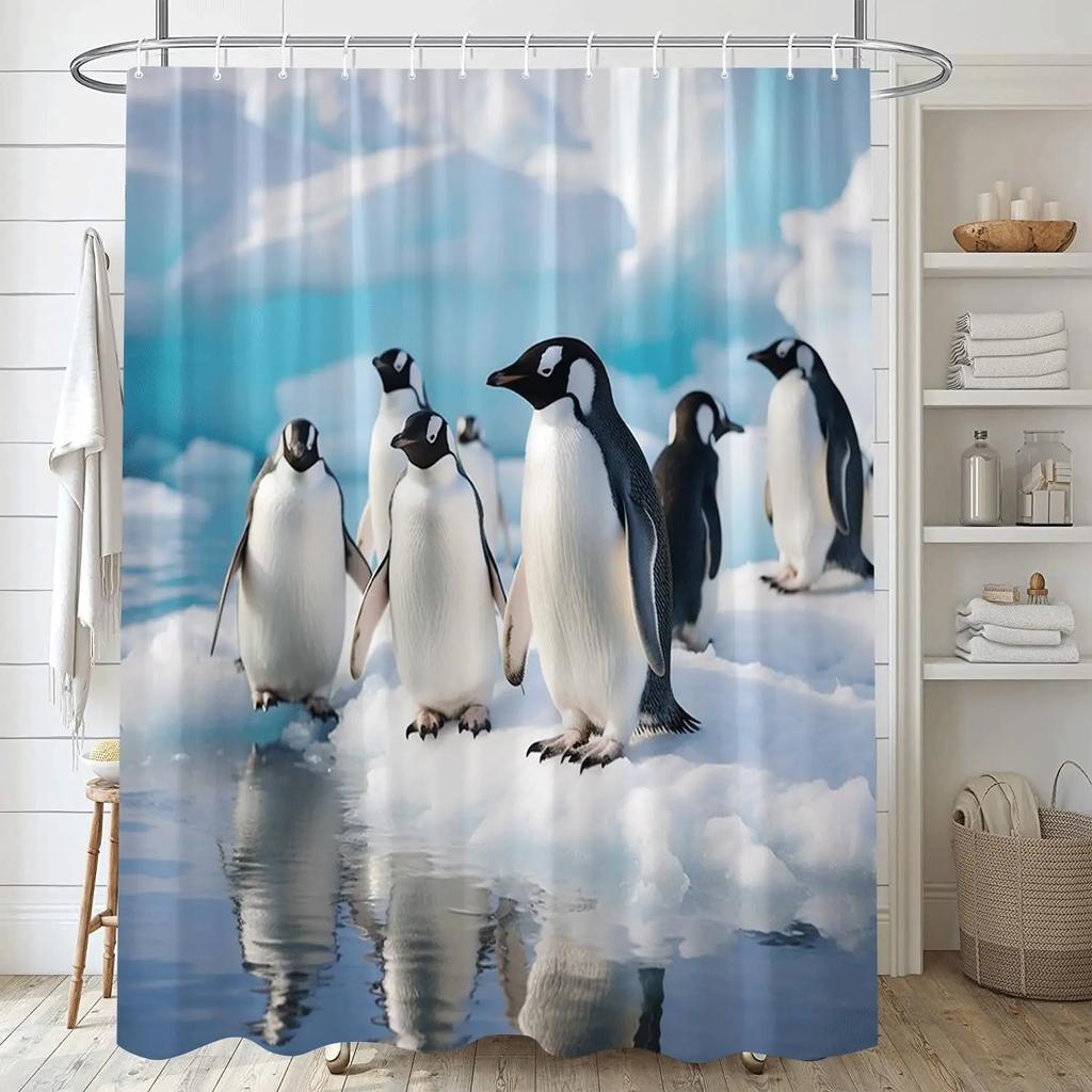cute antarctic animal images shower curtain roaming ice sheet funny nature scene bathroom decoration fabric shower curtain