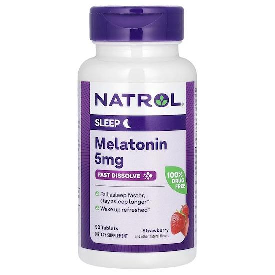 

Natrol- Melatonin, Fast Dissolve, полуниця, 5 мг, 90 таблеток 90 Tablets