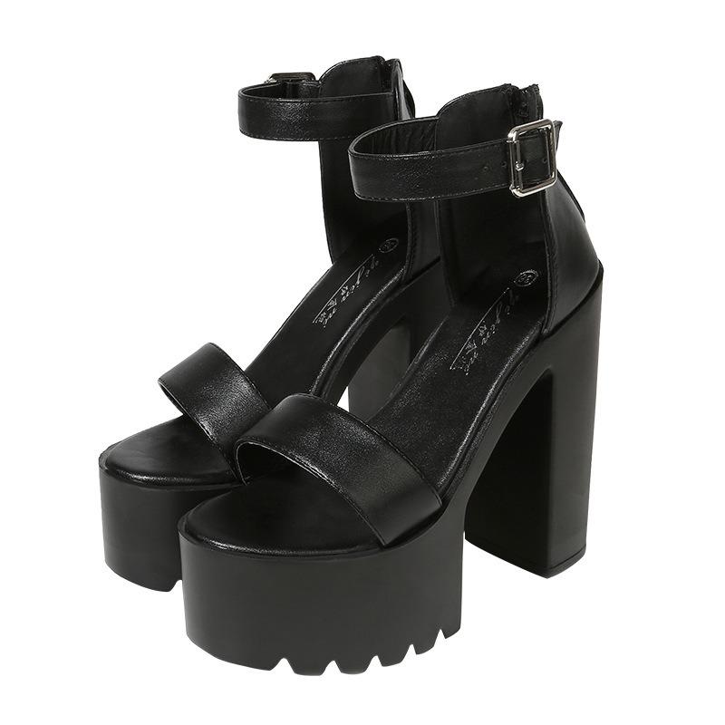 Fashion 14CM Dress Platform Sandals for Women Sexy Rivet Goth Style Block Heels Ankle Buckle Strap Party Shoes with Zipper Open Toe