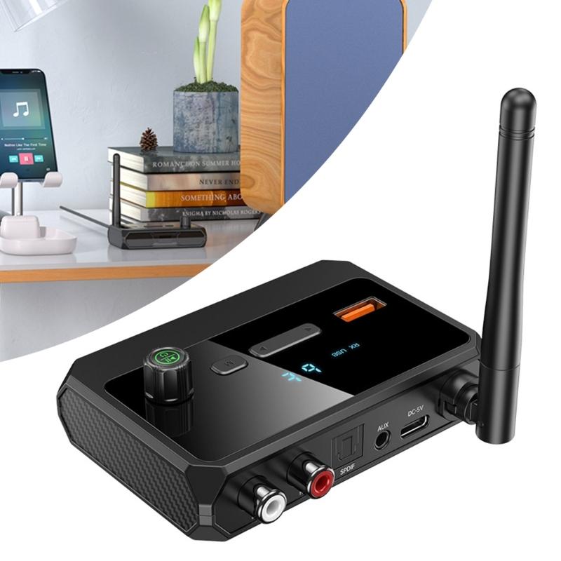Wireless Bluetoothcompatible Receiver USB U Disk Play Adapter with R/L 2 RCA/3.5MM AUX/Optical Fiber Jackfor Car Speaker