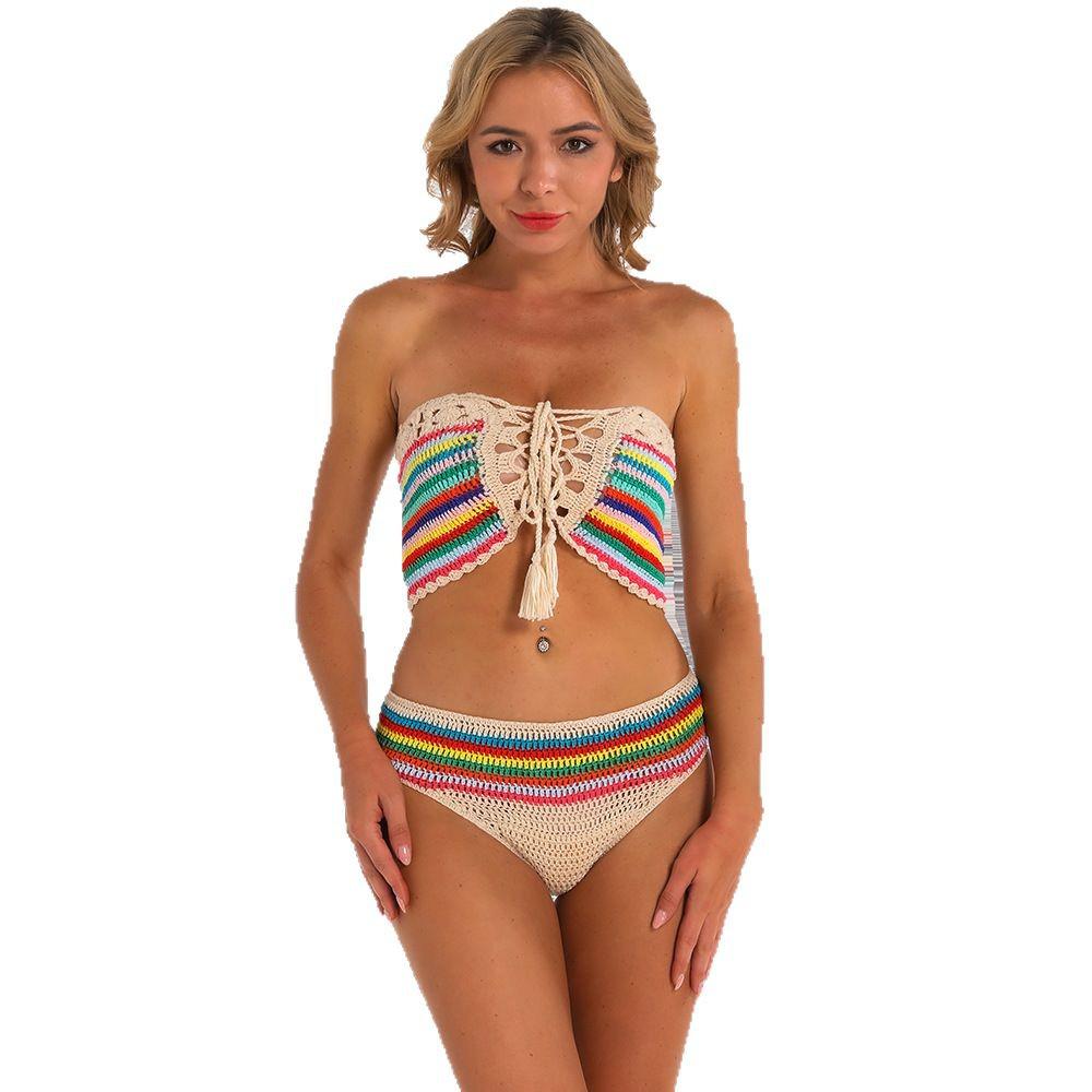 Handmade European & American Stripe Crochet Bikini Set