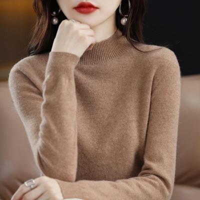 Women Viscose Knit Sweater Soft Stretchy Women's Sweater Long Sleeve Mid Collar Pullover Knit Top for Daily Wear Lightweight
