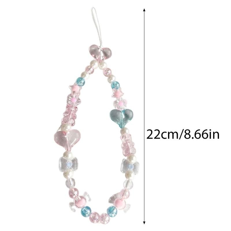 Handmade Bracelet Keychain Phone Decoration Accessories Beaded Phone Lanyard Heart Pattern Aesthetic Phone Wrist Strap