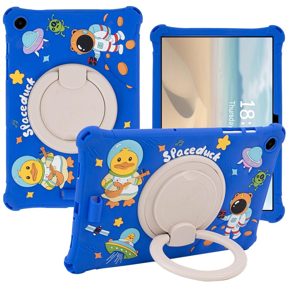 

For Samsung Galaxy Tab A9+ X216 Case Cartoon Design Rotatable Kickstand Silicone Tablet Cover Dark Blue