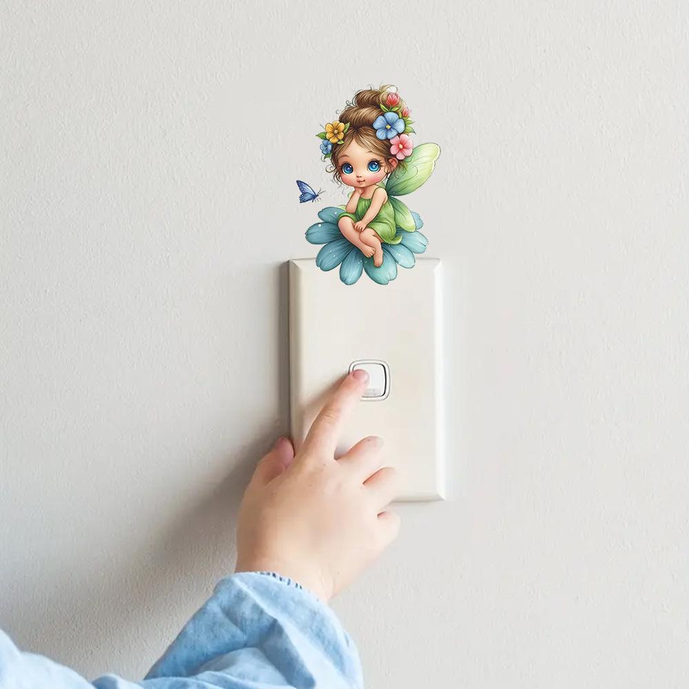 Cartoon Niedlicher Elf Blume Schmetterling Kinderzimmer Wandschalter Dekorative Aufkleber