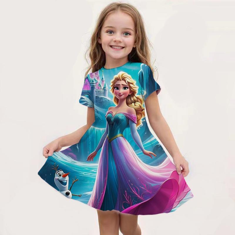 [Cartoon Unicorn Dress] Girls' Cartoon Unicorn Dress | 3D Short-Sleeved Summer Holiday Casual Personalized Stitching Top Clothing Skirt