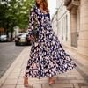 Vestido Maxi Floral Manga Longa Decote V Boêmio Vestido para Convidada de Casamento Casual Feminino
