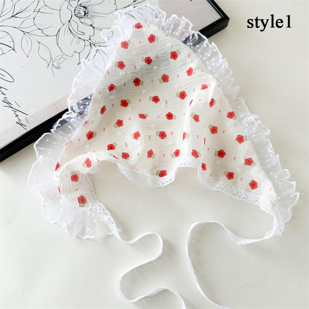 Sweet Floral Lace Hair Scarf Wraps Women Triangle Headscarf Thin Breathable Ribbon Retro Hair Accessories Headwear Turban Scarf