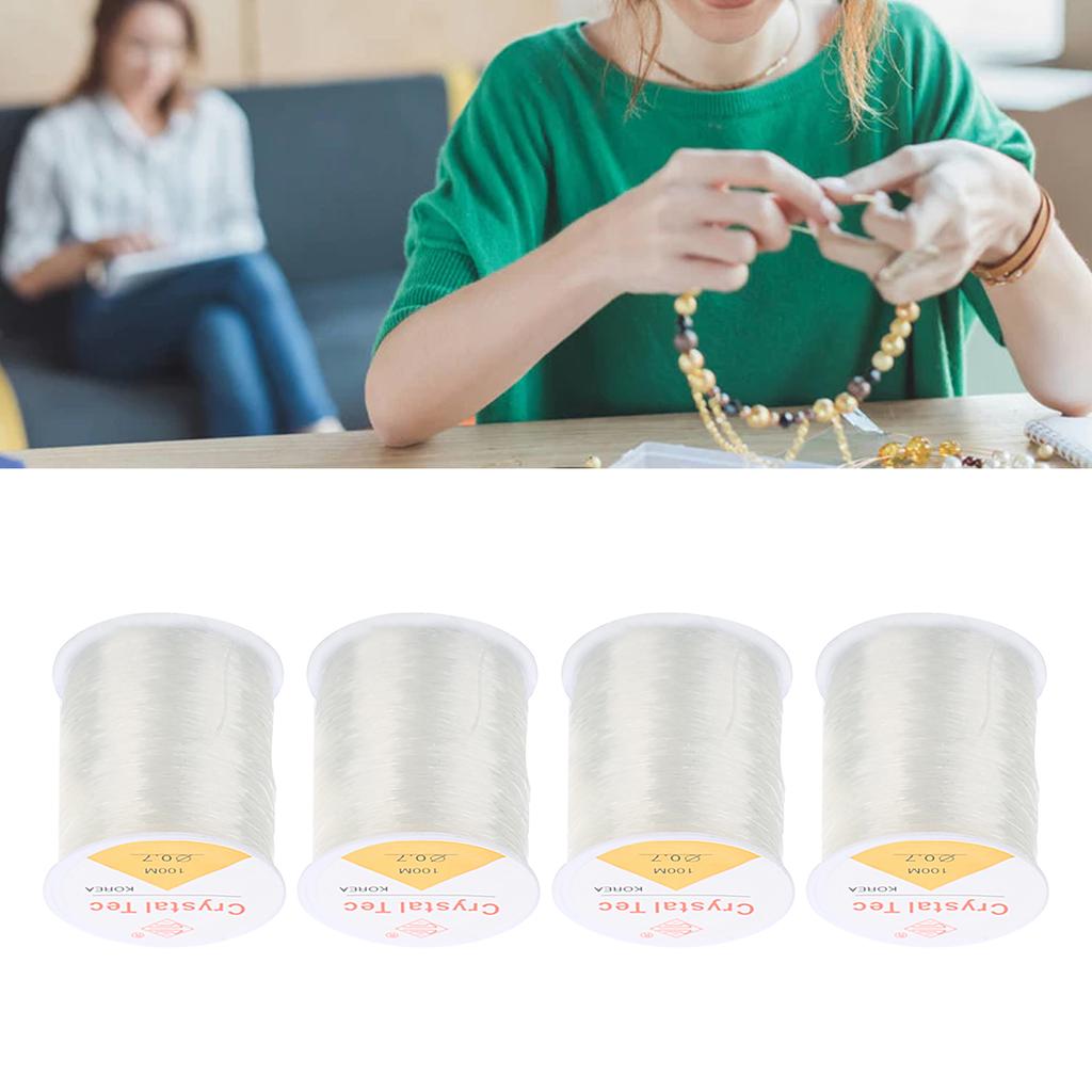 4 Rolls Bead String 109yd Long 0.03in Diameter Elastic Fiber Wear Resistant Bracelet String for