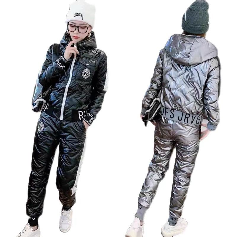 Winter Cotton Clothes Cotton Jackets Cotton Pants Sports Fashion Two-piece Set Women's Fitness Running Clothes Loose Korean Set