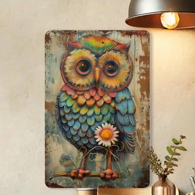 Vintage Owl Metal Art Retro Home Decor Plaque Handmade Wall Sign