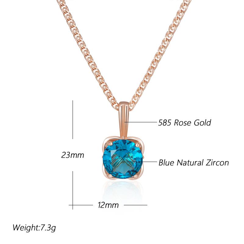 Shiny Blue Natural Zircon Pendant Necklace For Women Fashion  Rose Gold Color Vintage Party Daily Fine Jewelry