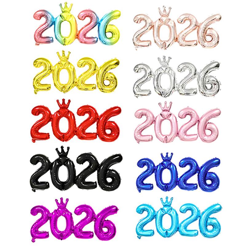 Vícebarevné 2026 Číselné balónky 16palcové Korunové fóliové balónky Silvestr Vánoce Promoce Narozeninová oslava Dekorace
