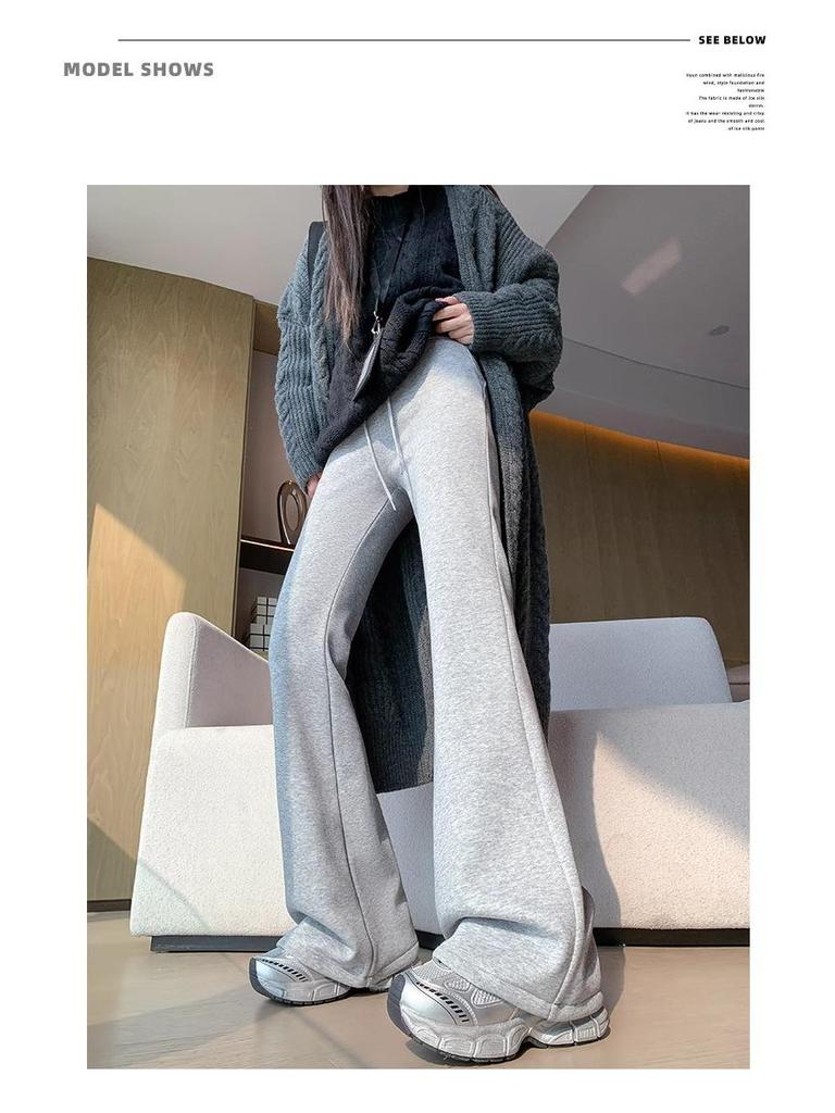 Petite High Waist Grey Flare Pants - Women's Slimming Yoga Sweatpants for Spring/Autumn