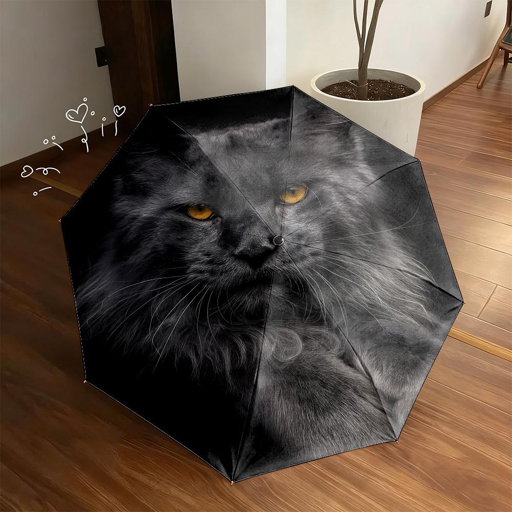 

Automatic Folding Umbrella with Realistic Grey Tabby Cat and White Paws | 8-Rib Windproof Design, Portable Self-Folding, Ideal (as the picture,Iron&8K)